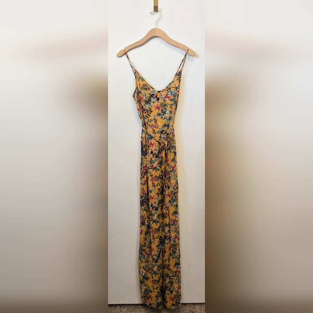 45. Exotic Floral Yellow Maxi Romper